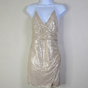 Hello Molly Seal Halter Neck  elegant Sequin Mini  Dress in Gold Size 10 NwT.